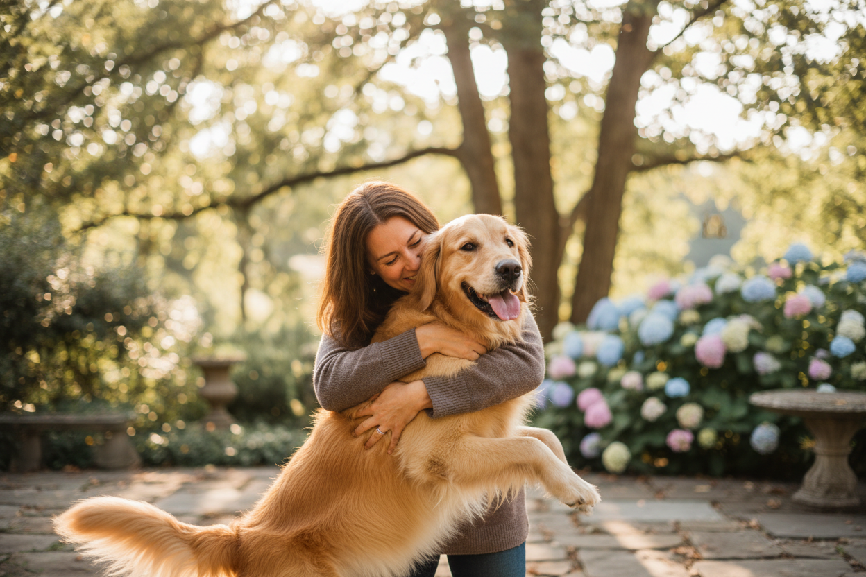 cane e padrona che si abbracciano